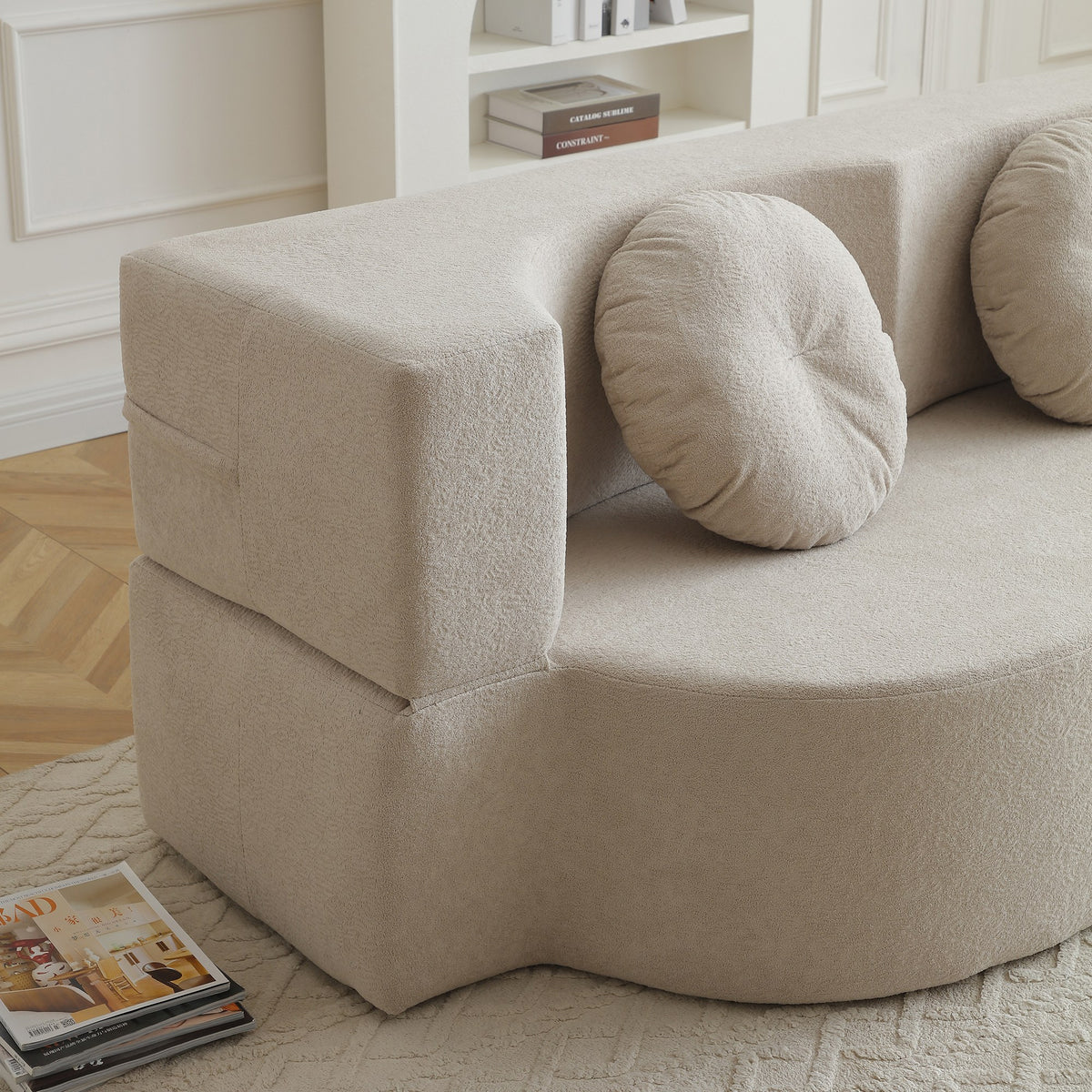 Cotton Linen Boneless Sofa Bed, 2-Seat, detail view — Khaki