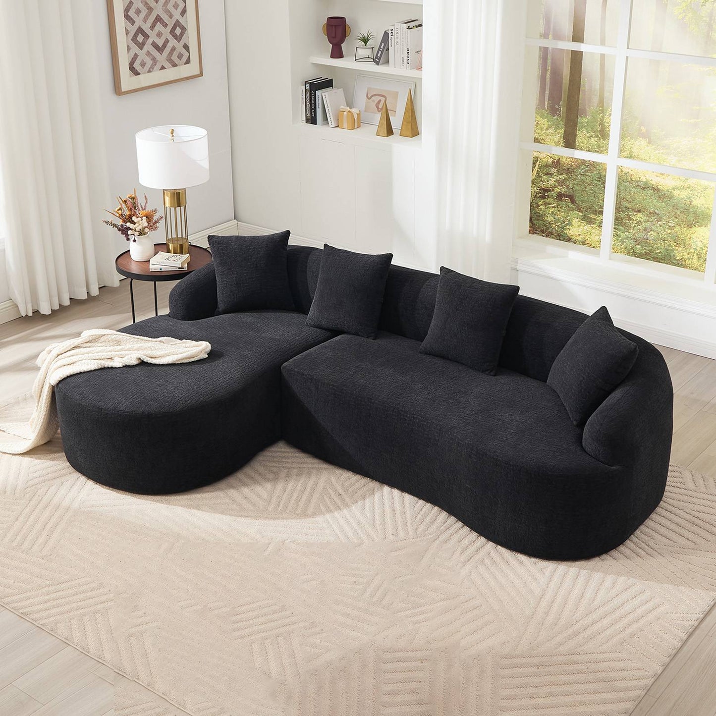 Chenille Spring-Core Compression Sectional — 4-Seat, 99"W — Black