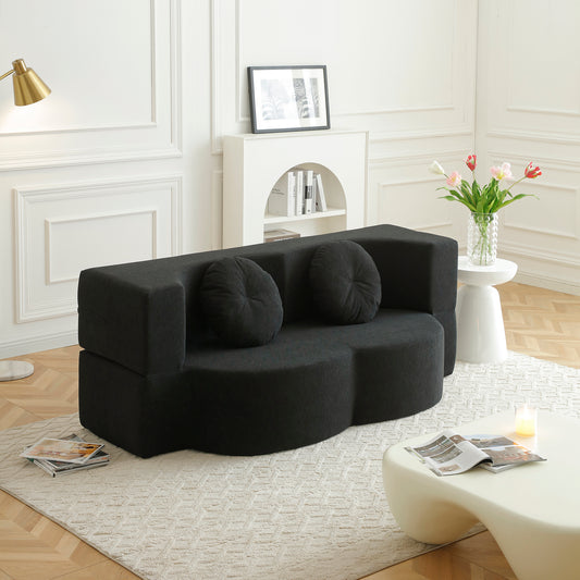 Cotton Linen Compression Loveseat — 2-Seat — Black