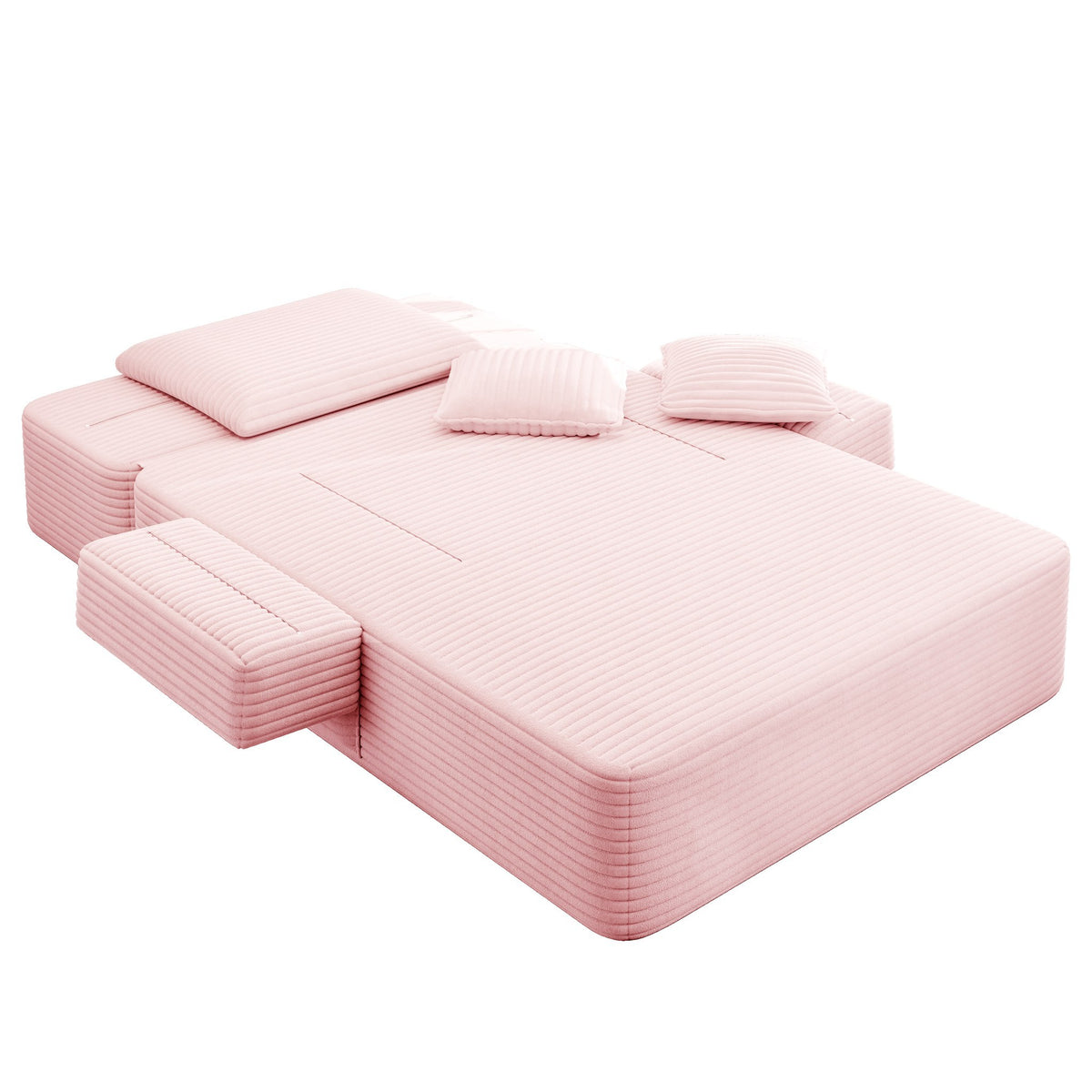 Baby Pink fabric boneless couch, 1 piece, three-quarter view — Baby Pink / 1 Piece