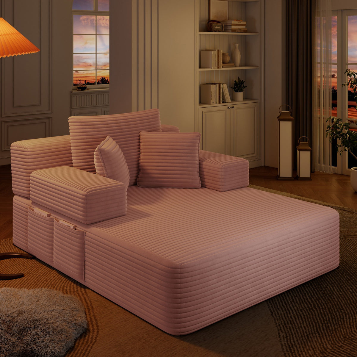 Baby Pink fabric boneless couch, 1 piece, shown in a furnished room set — Baby Pink / 1 Piece