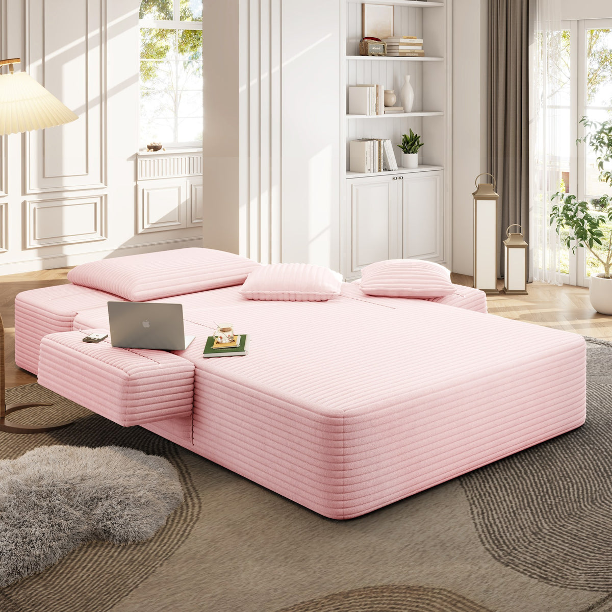 Baby Pink fabric boneless couch, 1 piece, straight-on studio view — Baby Pink / 1 Piece