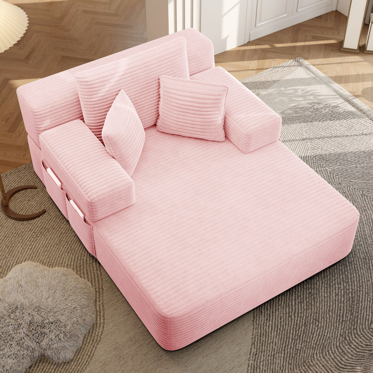 Baby Pink fabric boneless couch, 1 piece, studio shot on white — Baby Pink / 1 Piece