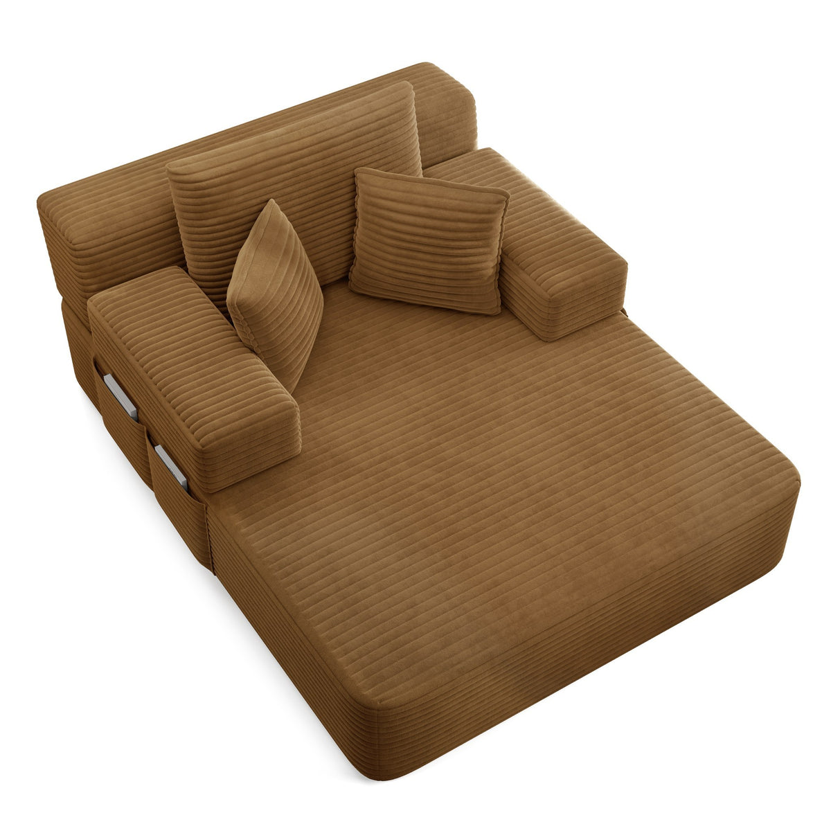 Camel fabric boneless couch, 1 piece, straight-on studio view — Camel / 1 Piece