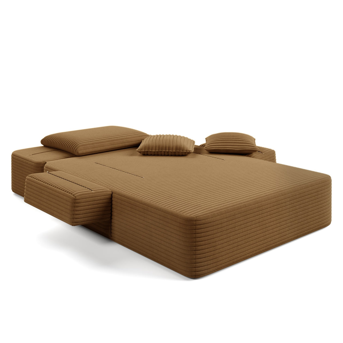 Camel fabric boneless couch, 1 piece, studio shot on white — Camel / 1 Piece