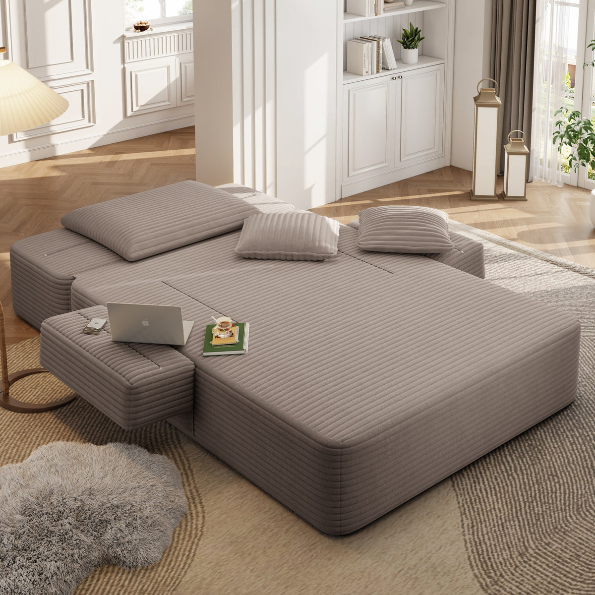 Coffee fabric boneless couch, 1 piece, seen across the room — Coffee / 1 Piece
