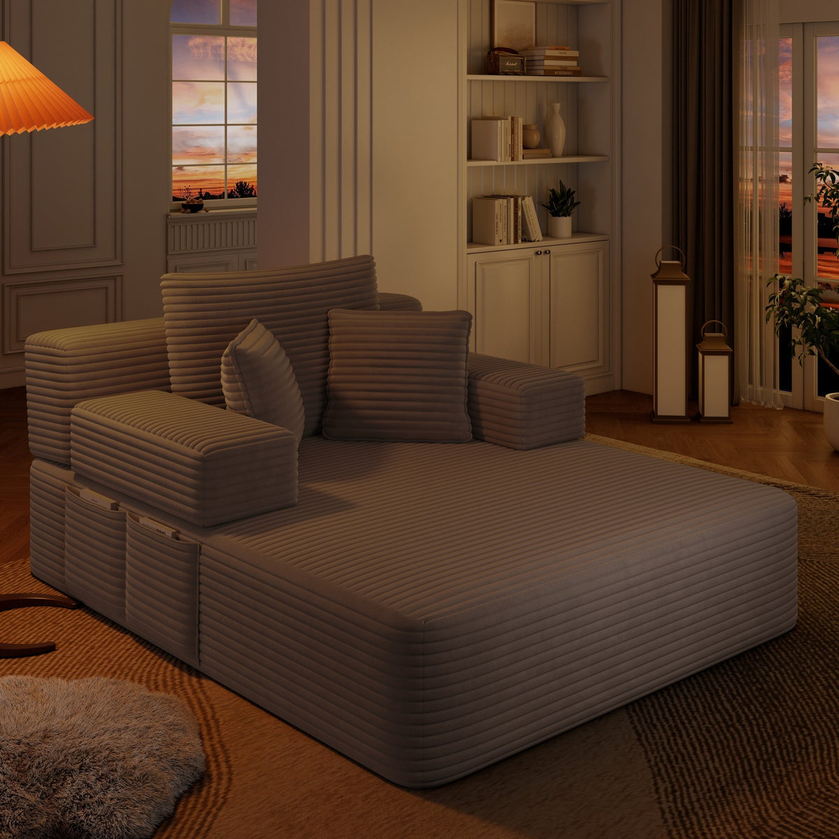 Coffee fabric boneless couch, 1 piece, in a bright living room setting — Coffee / 1 Piece