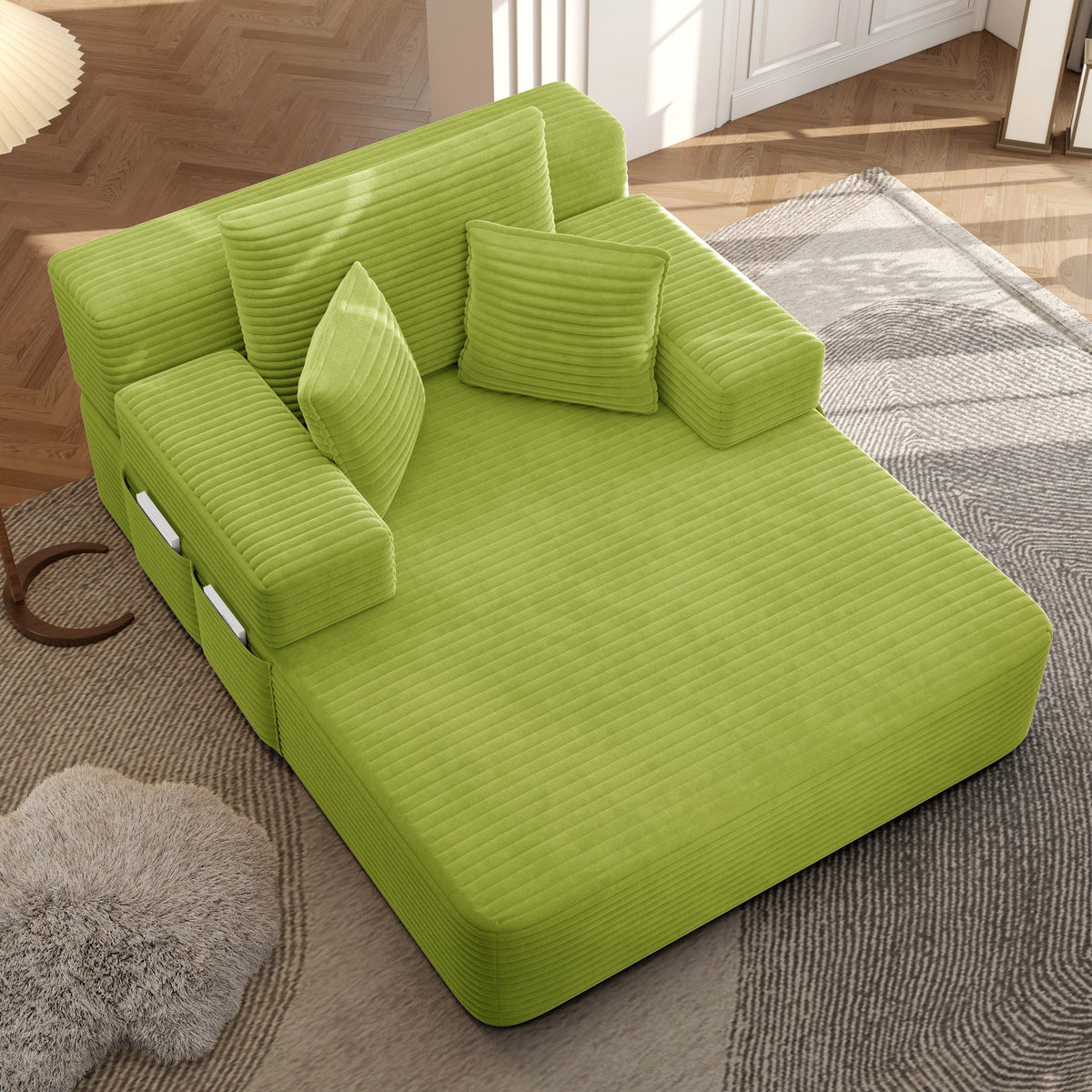Green fabric boneless couch, 1 piece, studio shot on white — Green / 1 Piece