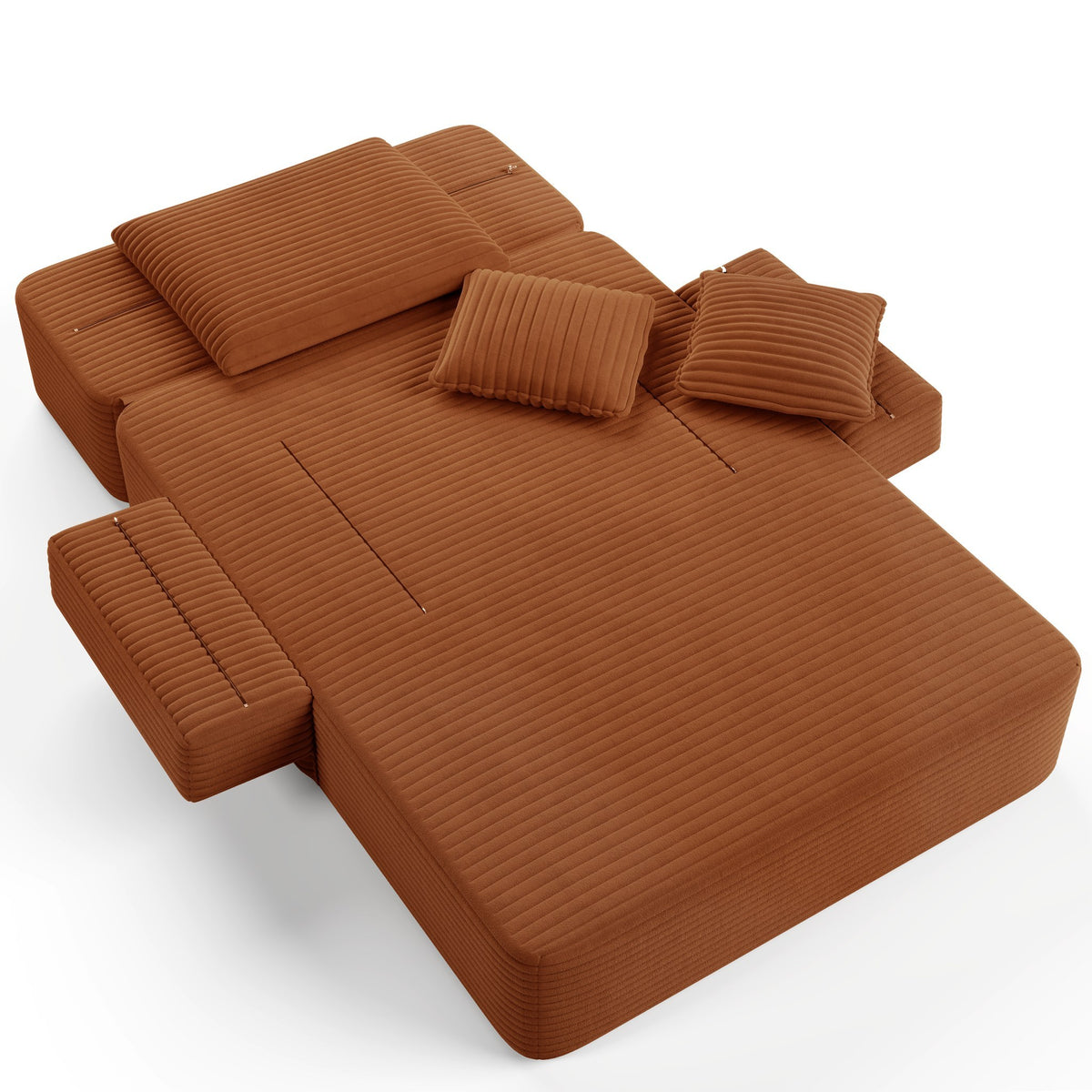 Orange fabric boneless couch, 1 piece, straight-on studio view — Orange / 1 Piece