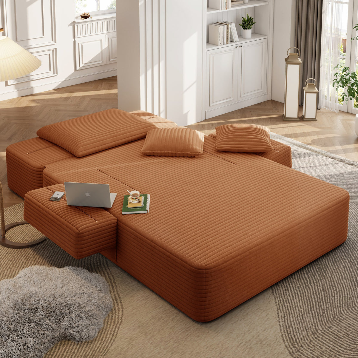 Orange fabric boneless couch, 1 piece, studio shot on white — Orange / 1 Piece