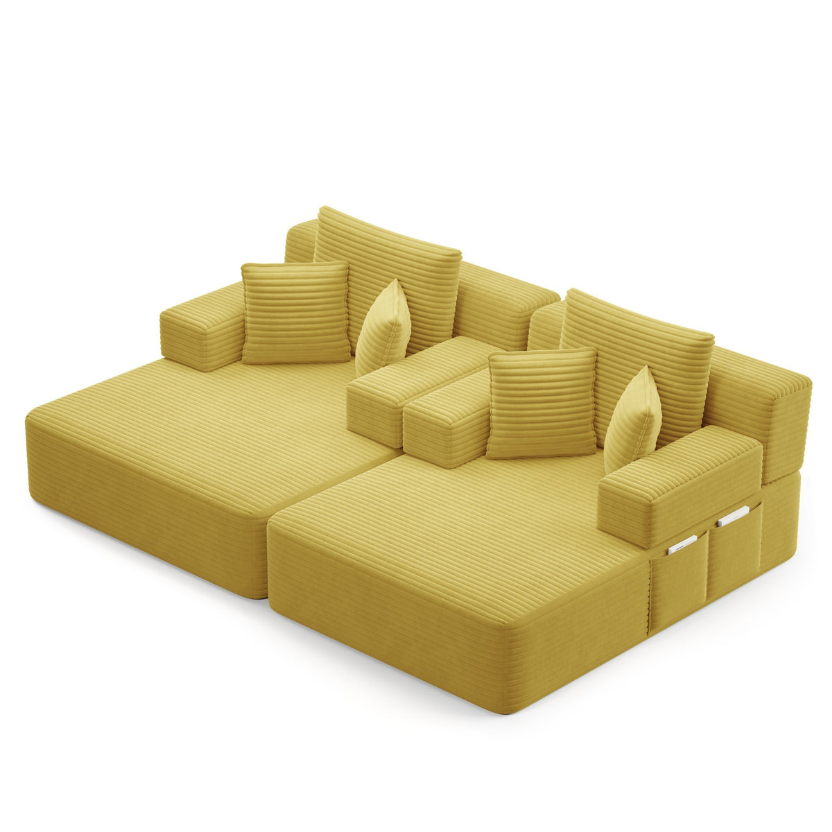 Yellow fabric boneless couch, 1 piece, straight-on studio view — Yellow / 1 Piece