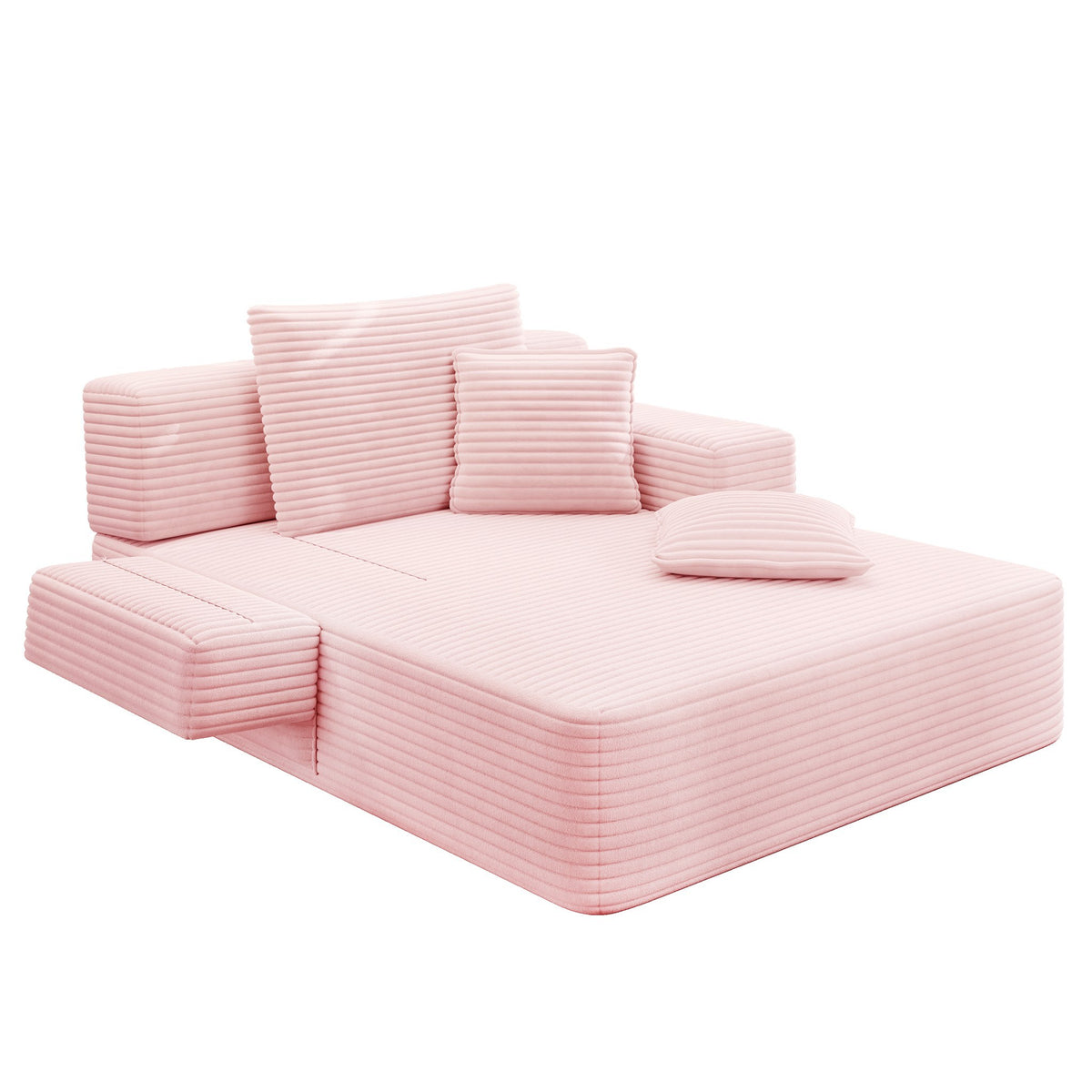 Baby Pink fabric boneless couch, 2 piece, side and front view — Baby Pink / 2 Piece