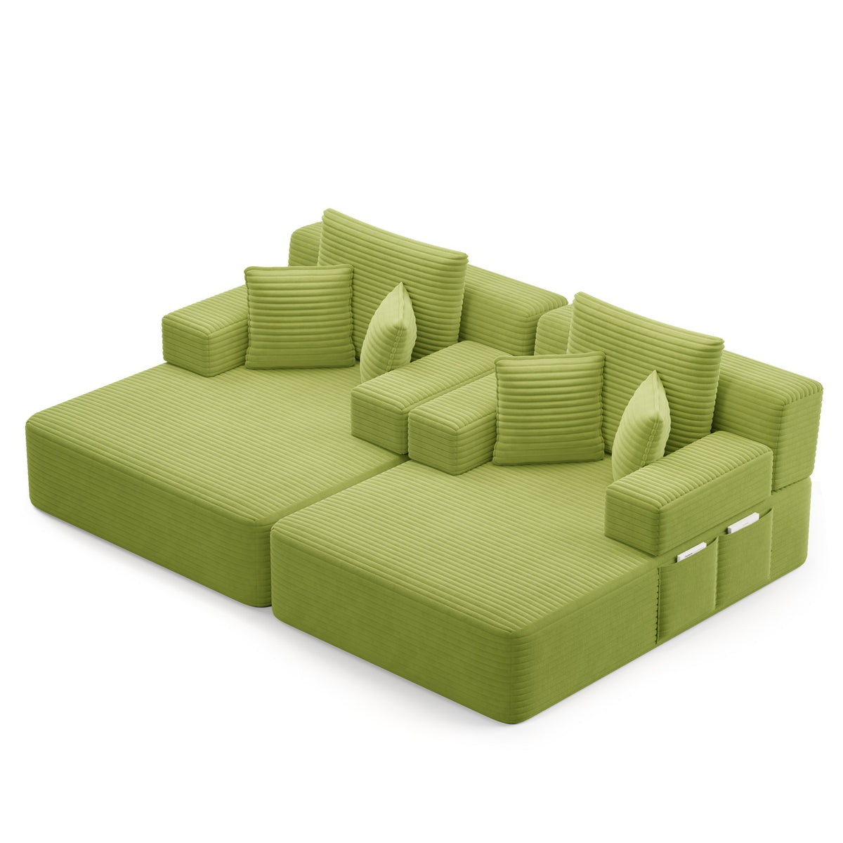 Green fabric boneless couch, 2 piece, straight-on studio view — Green / 2 Piece