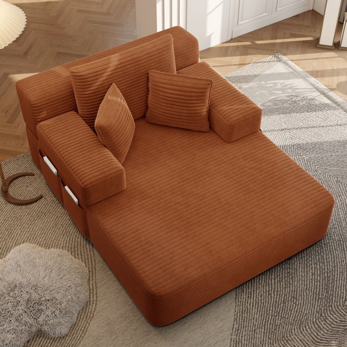 Orange fabric boneless couch, 2 piece, in a bright living room setting — Orange / 2 Piece