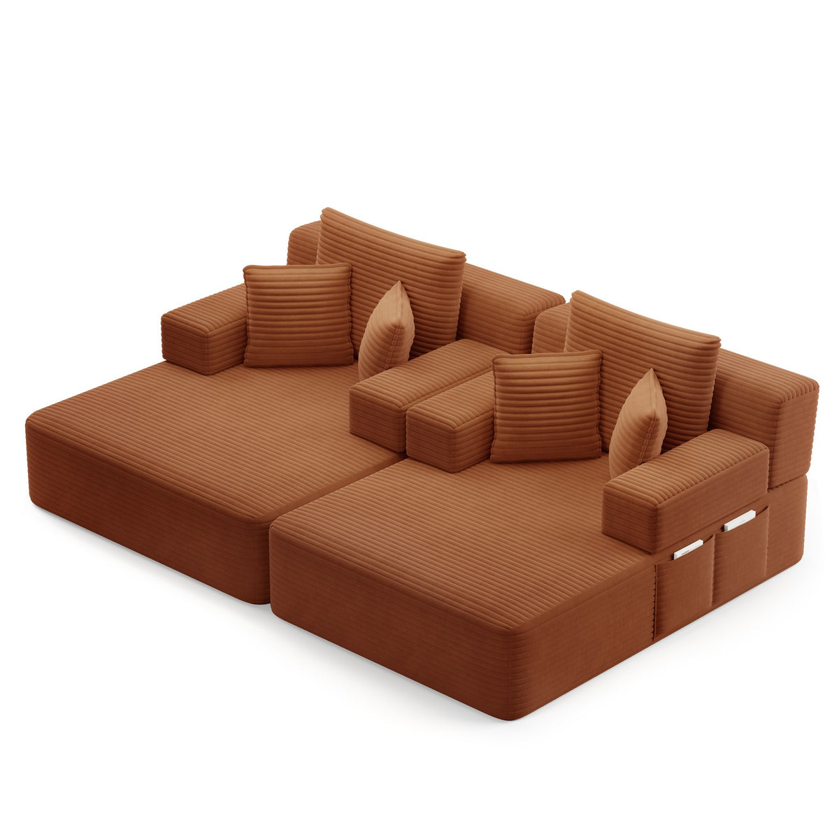 Orange fabric boneless couch, 2 piece, straight-on studio view — Orange / 2 Piece