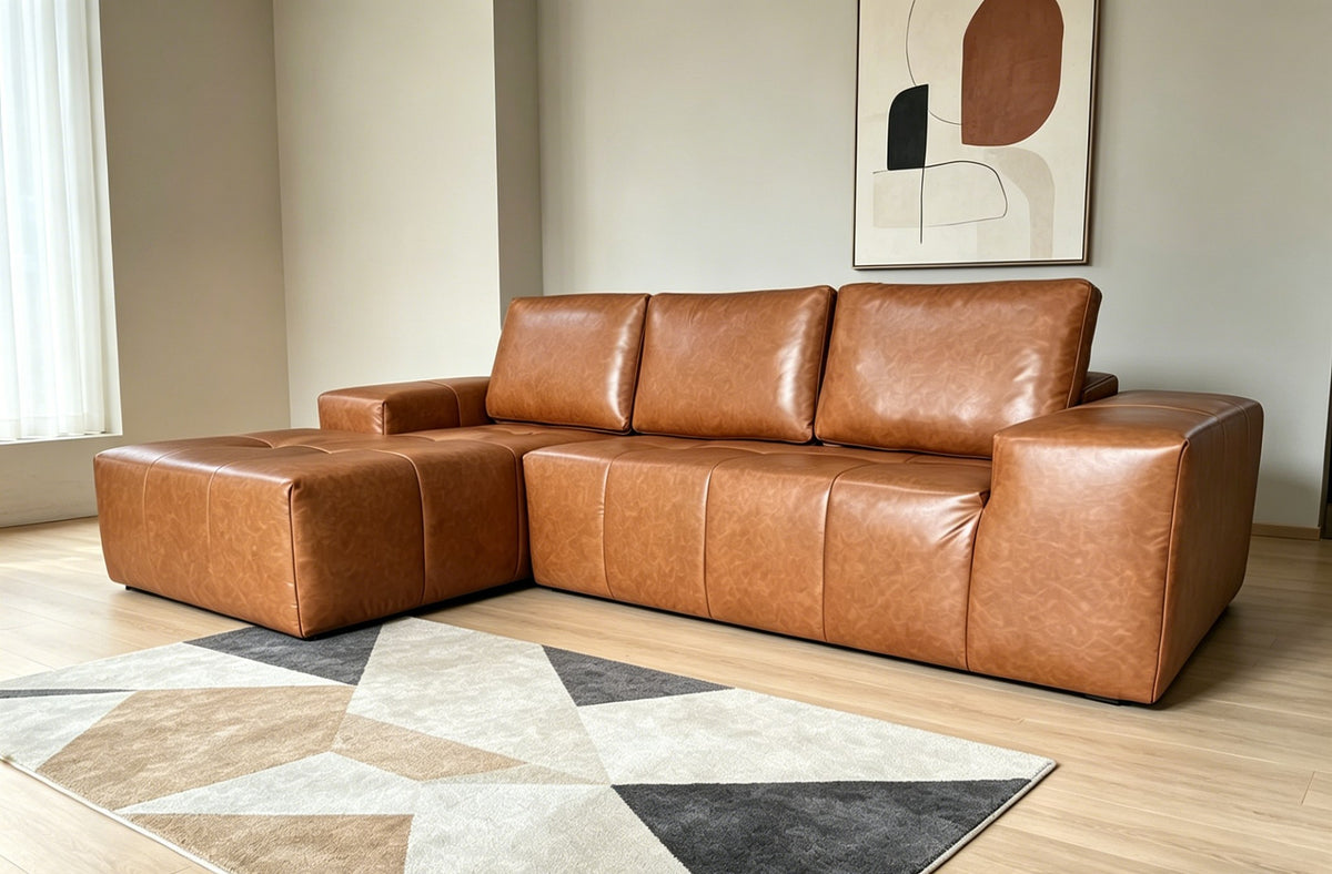 Fabric Boneless Couch — 3-Seat — Brown