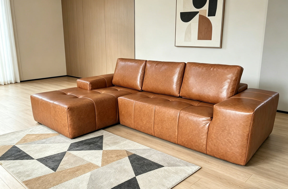 Fabric Boneless Couch — 3-Seat — Brown