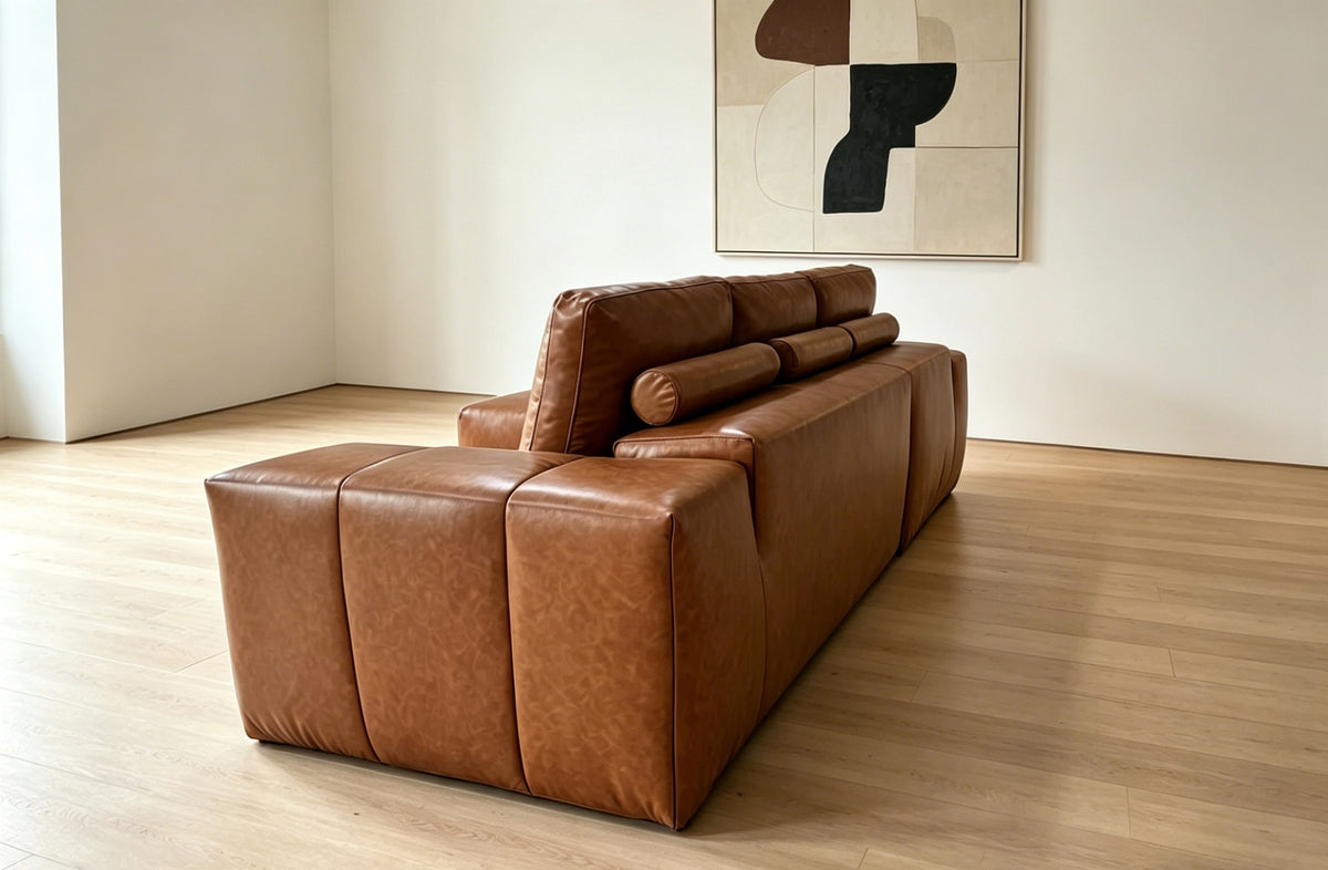 Fabric Boneless Couch — 3-Seat — Brown