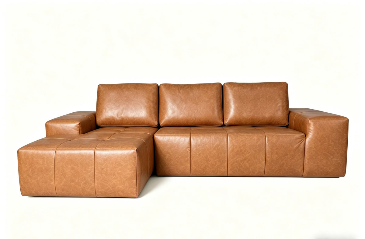 Fabric Boneless Couch — 3-Seat — Brown