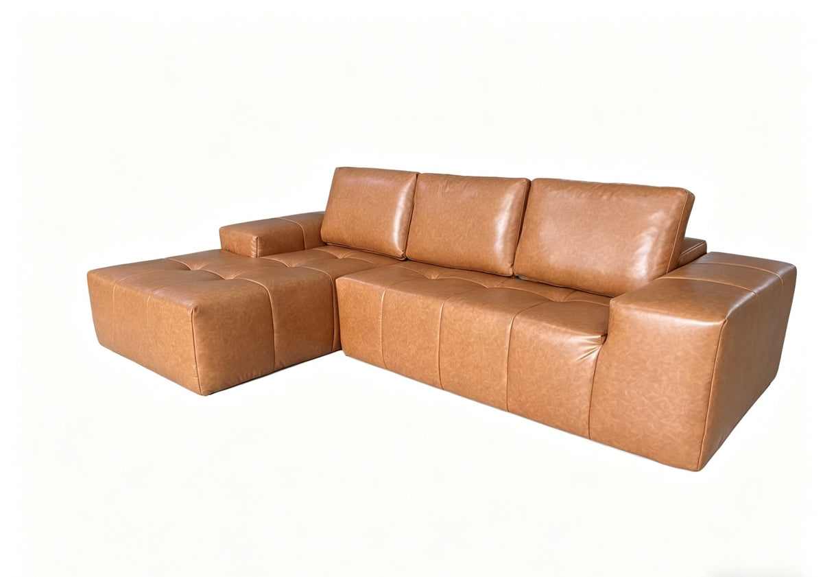 Fabric Boneless Couch — 3-Seat — Brown