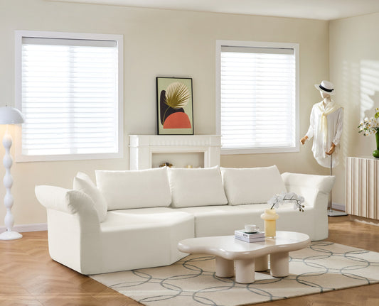 Fabric Boneless Couch — 4-Seat — Beige