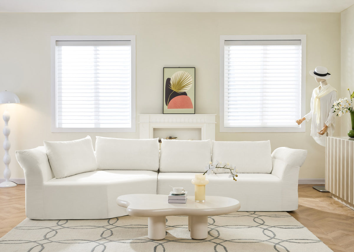Fabric Boneless Couch — 4-Seat — Beige