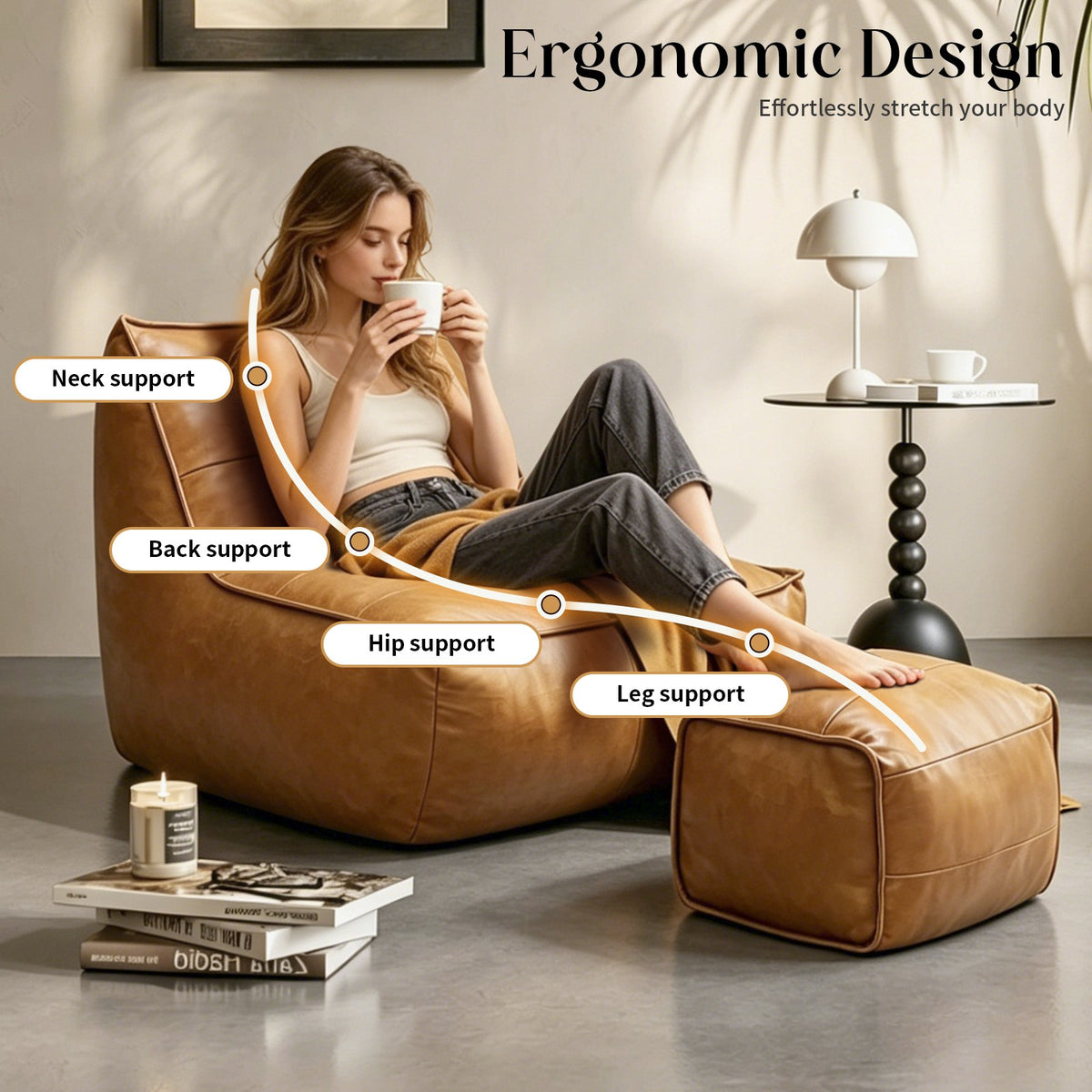 Fabric Boneless Lounge Chair — 1-Seat, 32"W — Brown