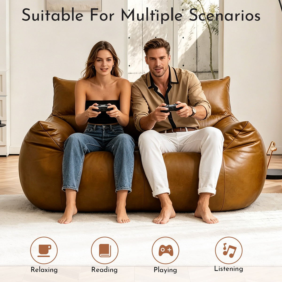 Fabric Boneless Lounge Chair — 1-Seat, 53"W — Brown