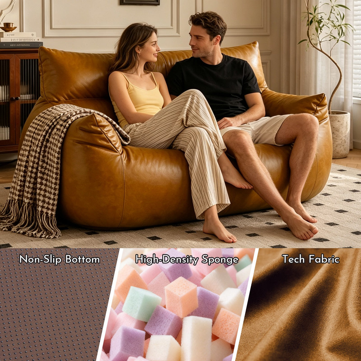 Fabric Boneless Lounge Chair — 1-Seat, 53"W — Brown