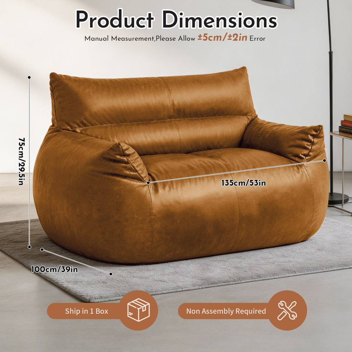 Fabric Boneless Lounge Chair — 1-Seat, 53"W — Brown