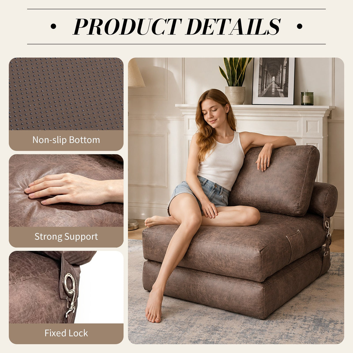 Fabric Boneless Lounge Chair — 1-Seat — Brown