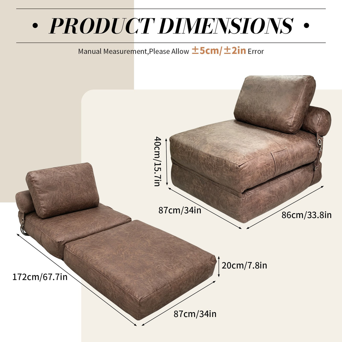 Fabric Boneless Lounge Chair — 1-Seat — Brown