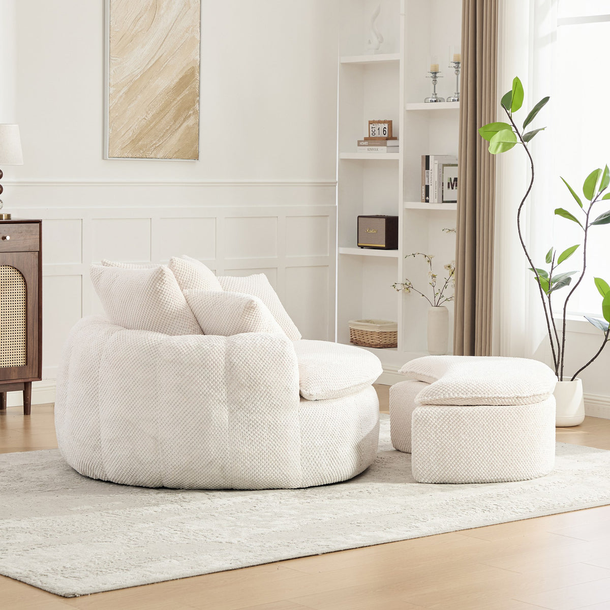 Fabric Boneless Lounge Chair — 1-Seat (Style 2) — Beige