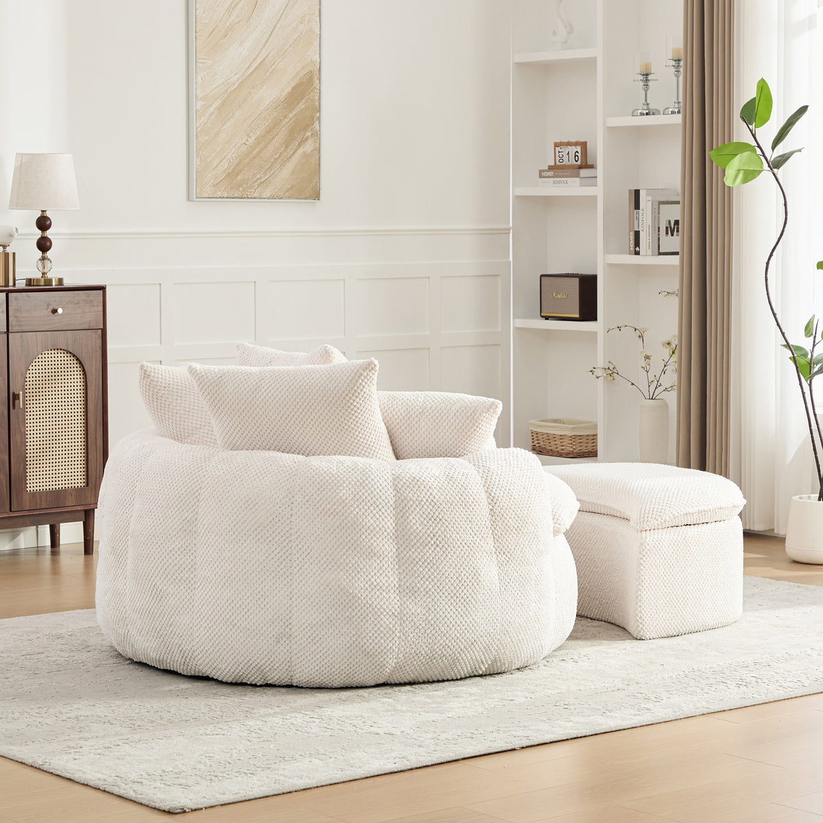 Fabric Boneless Lounge Chair — 1-Seat (Style 2) — Beige