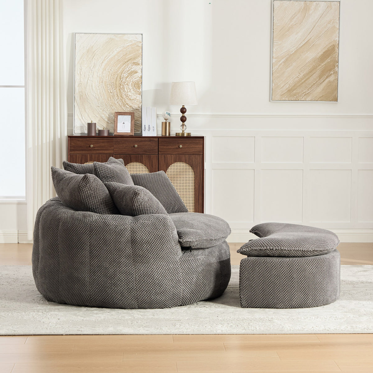 Fabric Boneless Lounge Chair — 1-Seat (Style 2) — Gray