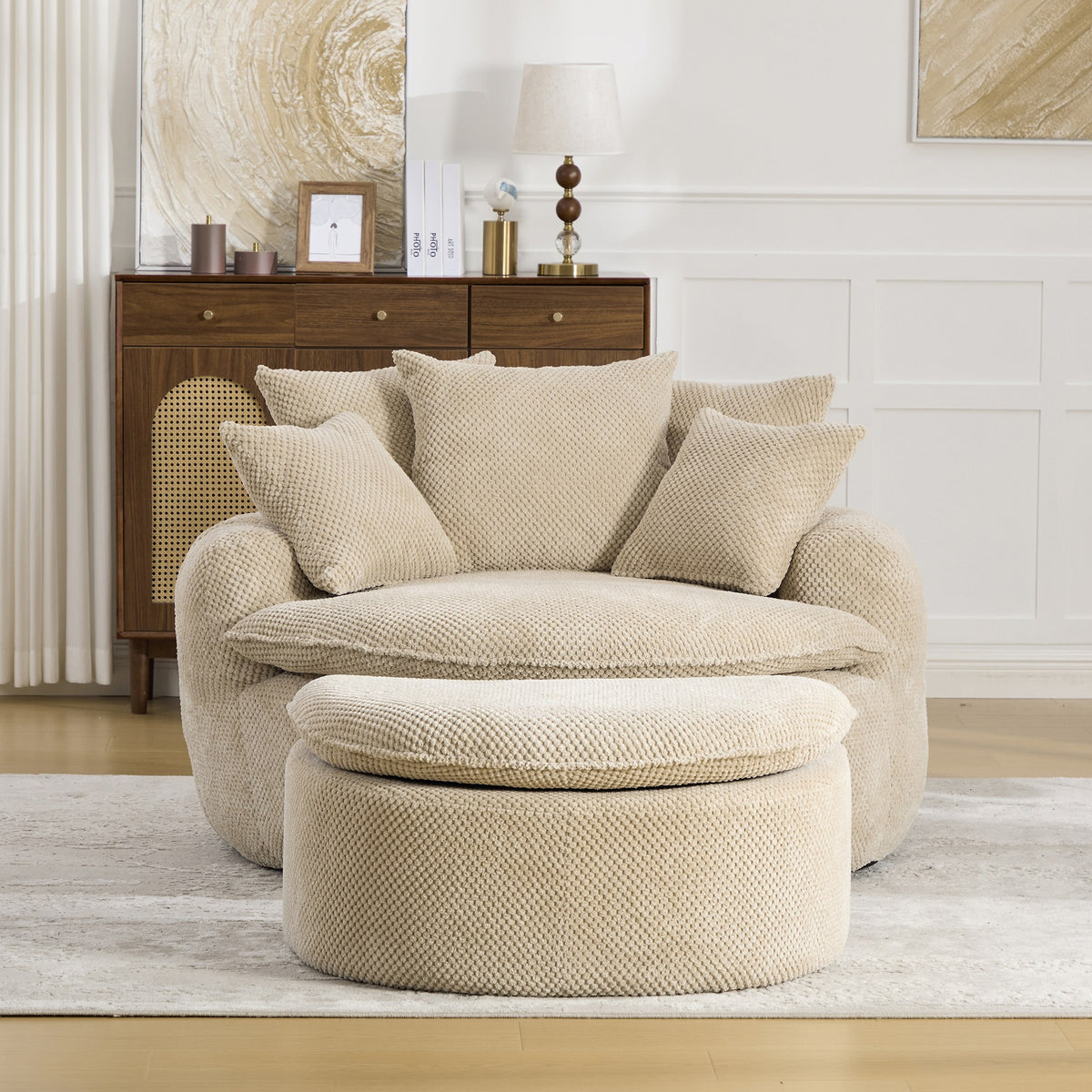 Fabric Boneless Lounge Chair — 1-Seat (Style 2) — Taupe