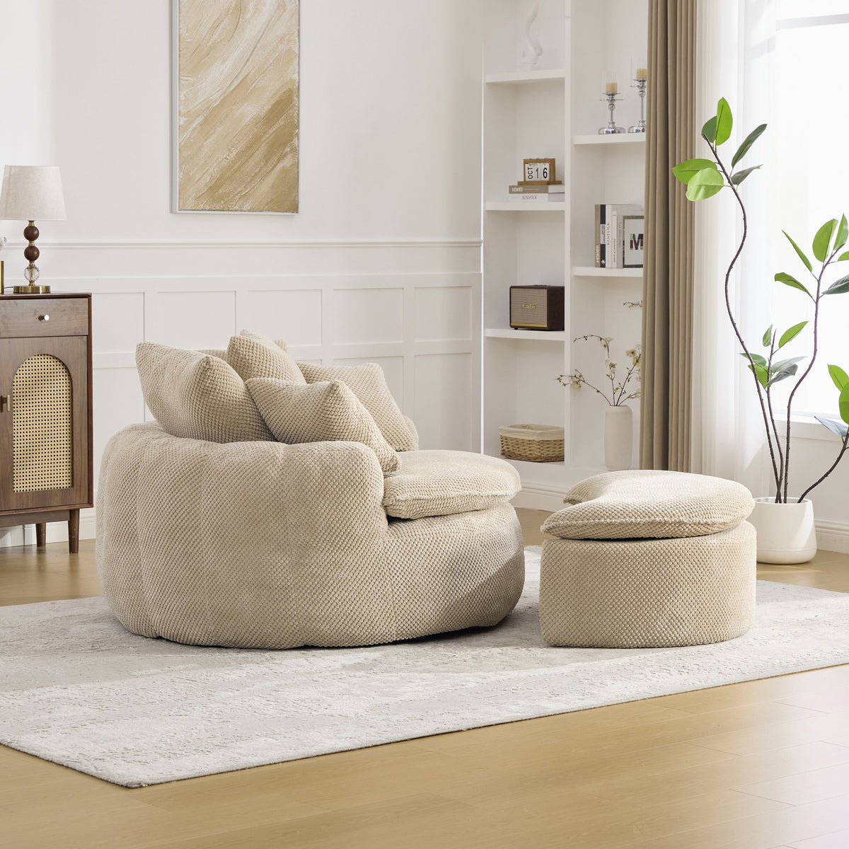 Fabric Boneless Lounge Chair — 1-Seat (Style 2) — Taupe