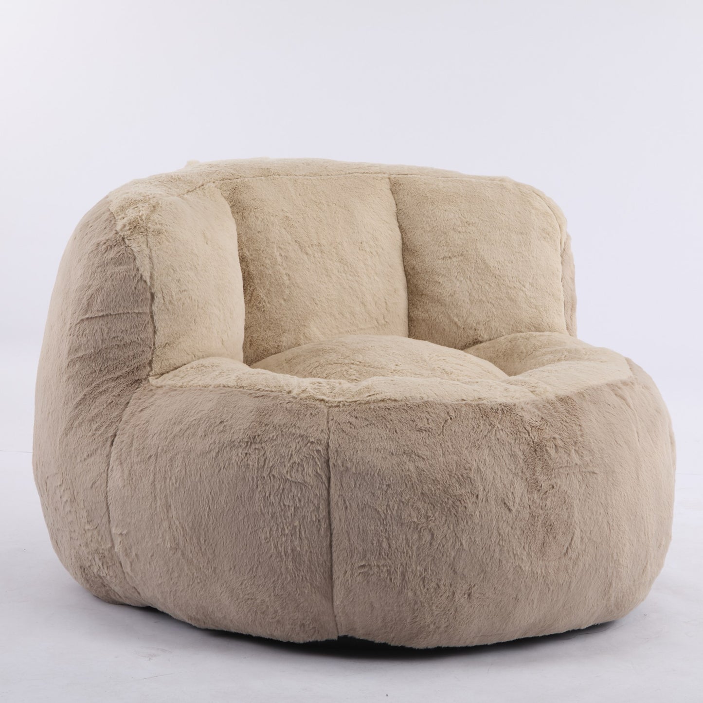 Apricot faux fur boneless accent chair at 45 degrees, full body with the scooped seat and bolster back — Apricot