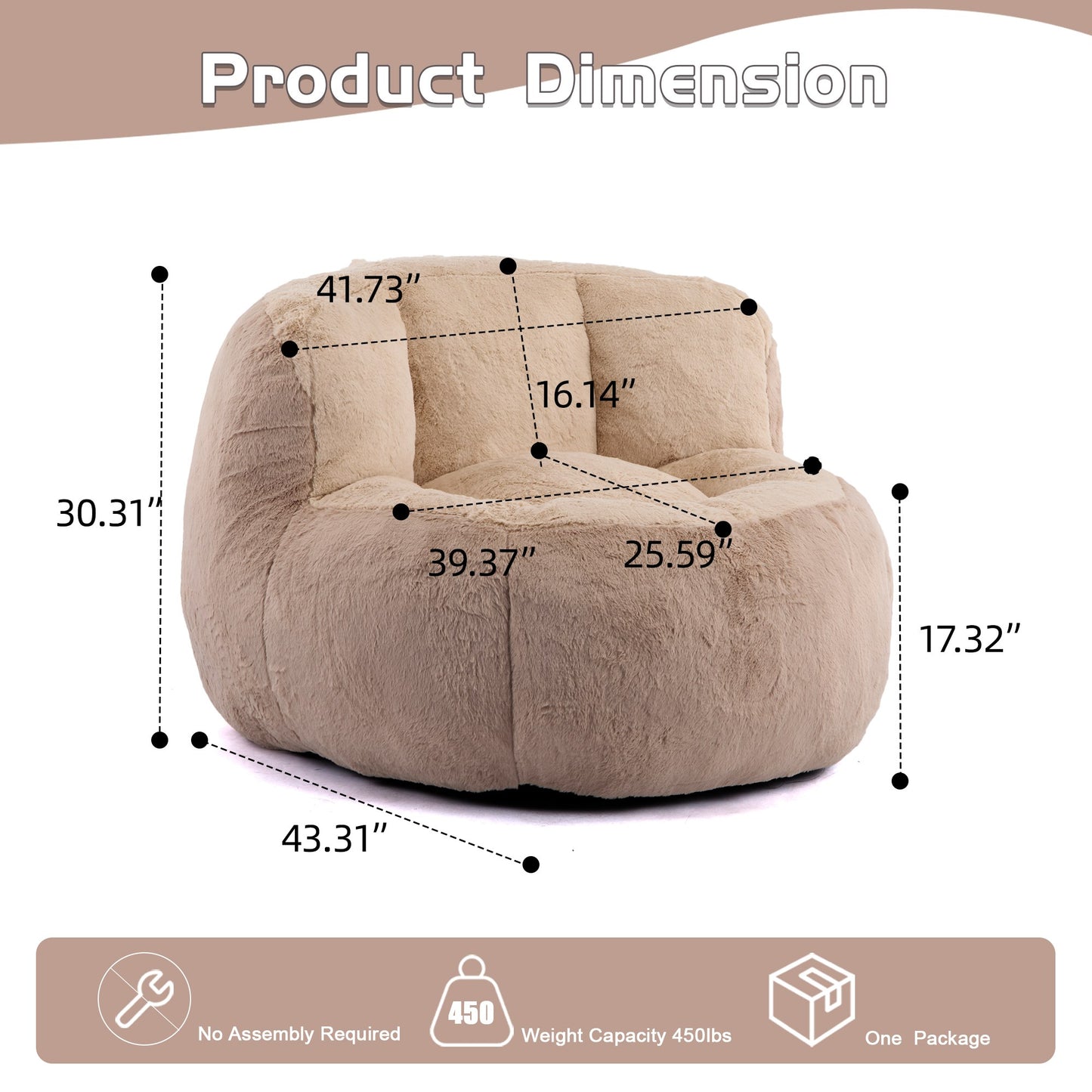 Dimensions: 43.31 in wide, 39.37 in deep, 30.31 in high, 17.32 in seat height, 25.59 in seat depth — Apricot