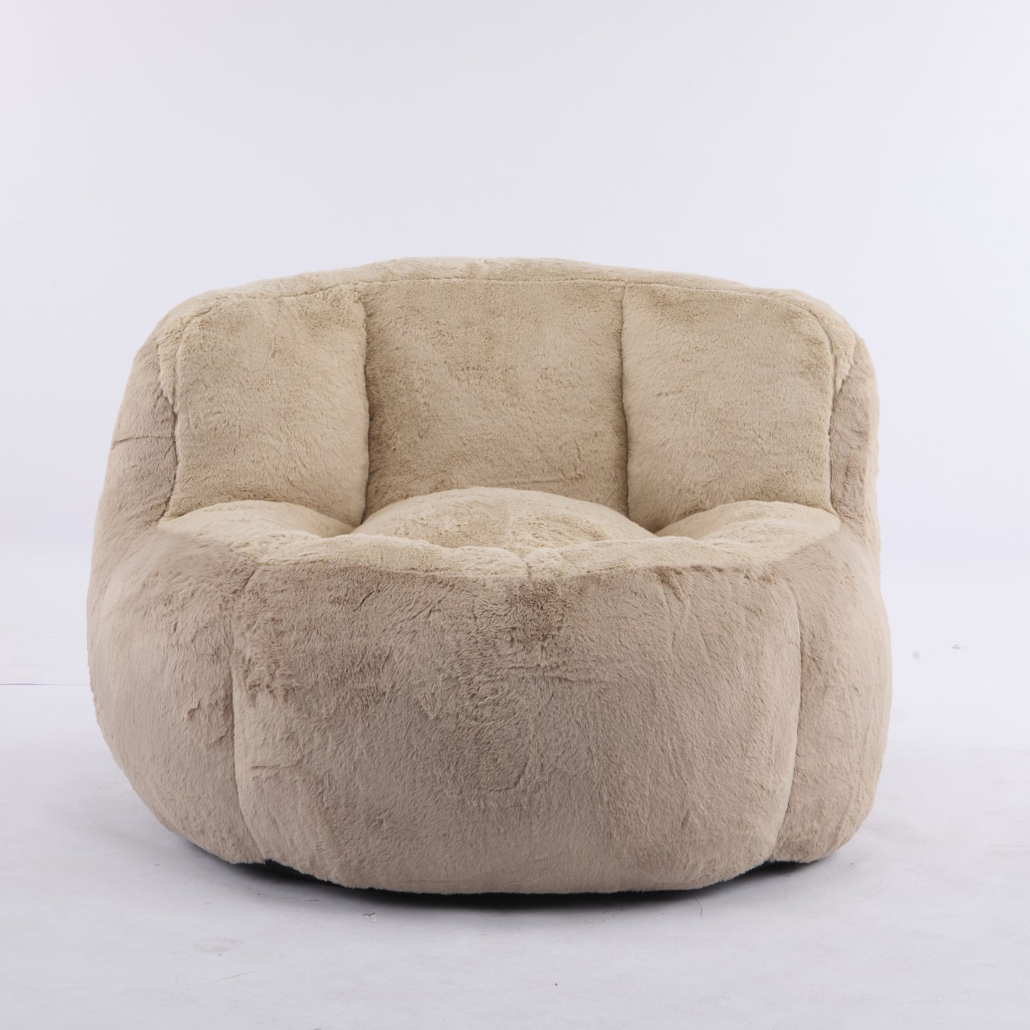Apricot faux fur boneless accent chair, front view on a white studio background — Apricot
