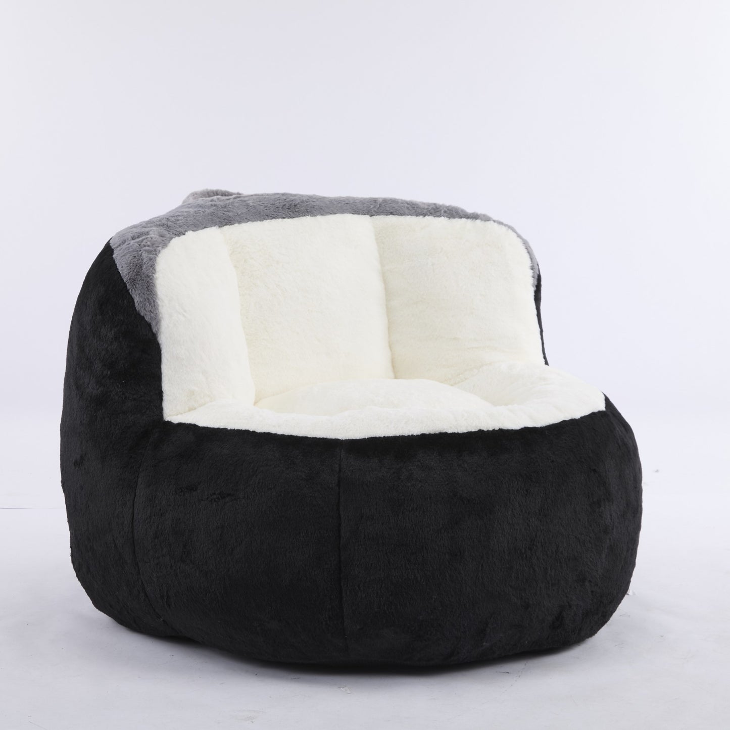 Black faux fur boneless accent chair at 45 degrees, full body with the scooped seat and bolster back — Black