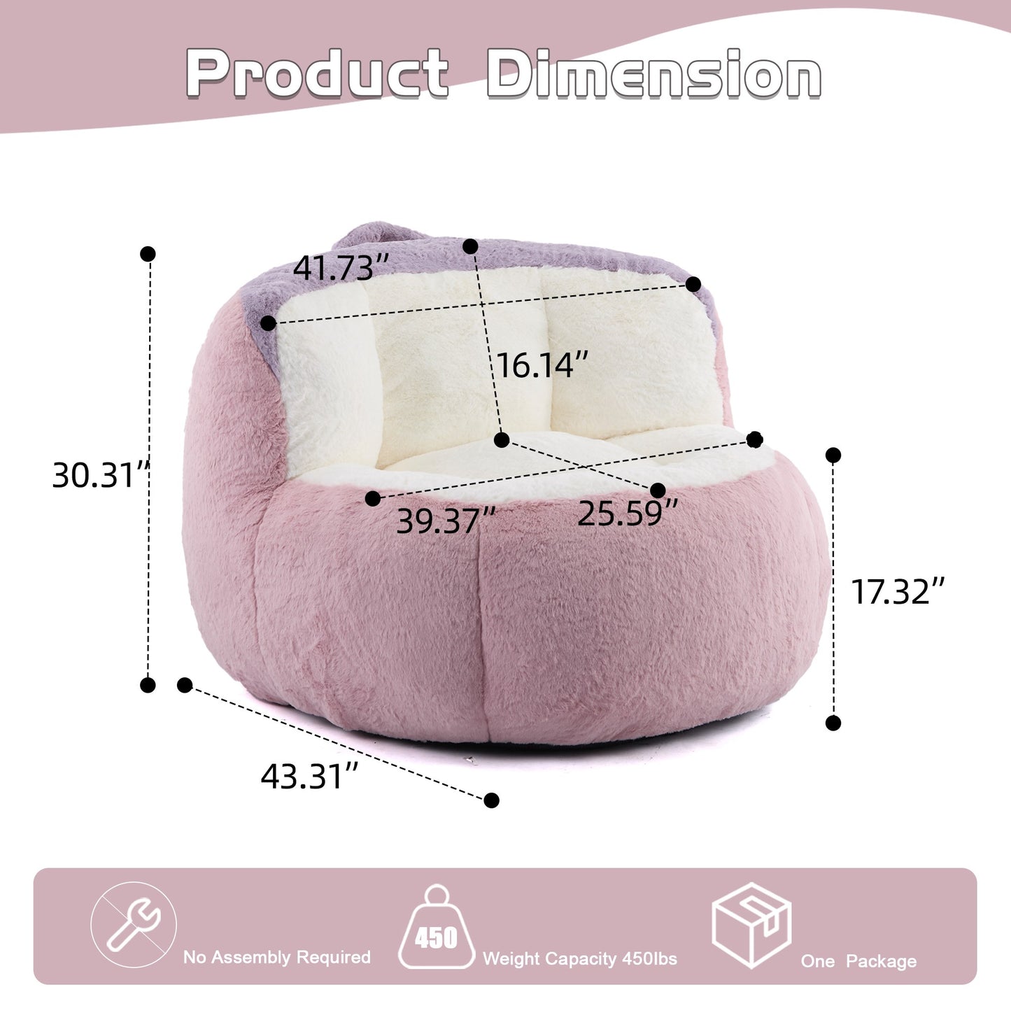 Dimensions: 43.31 in wide, 39.37 in deep, 30.31 in high, 17.32 in seat height, 25.59 in seat depth — Pink