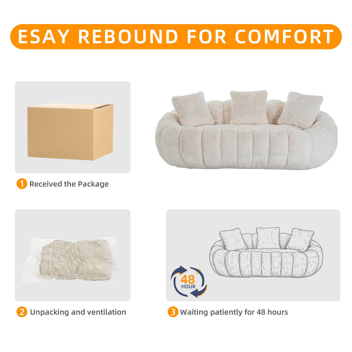 Faux Fur Boneless Loveseat — 2-Seat — Beige