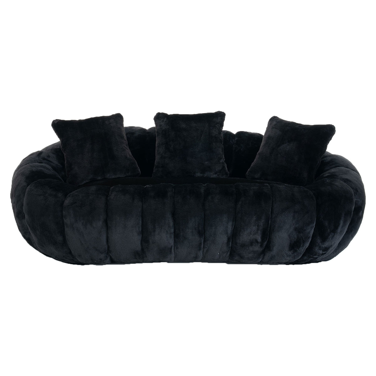 Black faux fur boneless loveseat, front view on a white background — Black