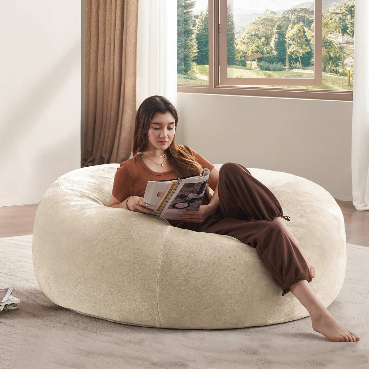 Flannelette Boneless Lounge Chair — 1-Seat — Beige