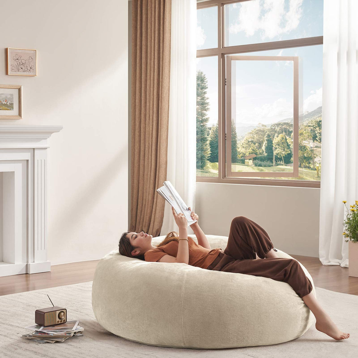 Flannelette Boneless Lounge Chair — 1-Seat — Beige
