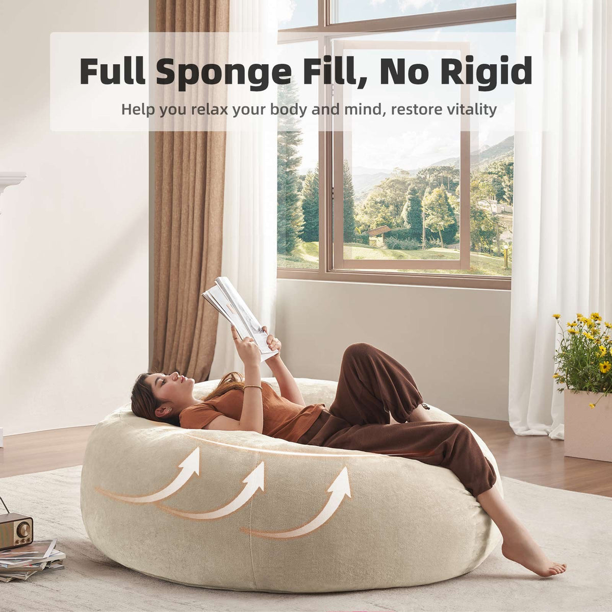 Flannelette Boneless Lounge Chair — 1-Seat — Beige