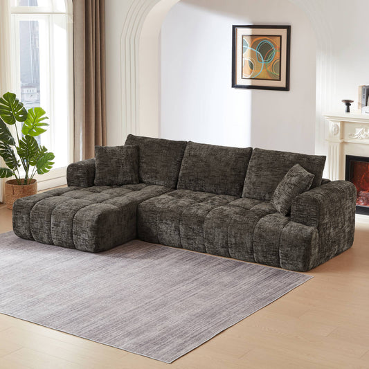 Chenille Spring-Core Compression Sectional — 4-Seat, 108"W — Brown / Left-Facing