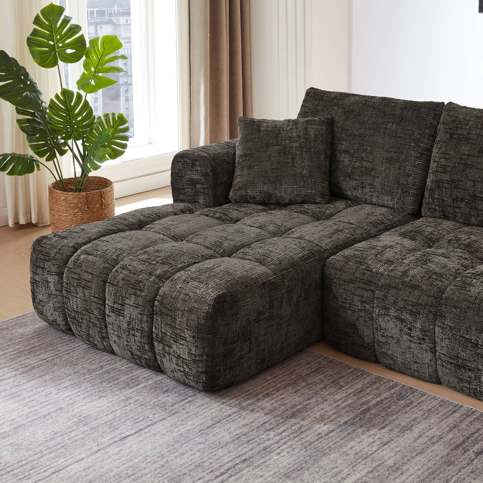 Chenille Spring-Core Compression Sectional — 4-Seat, 108"W — Brown / Left-Facing