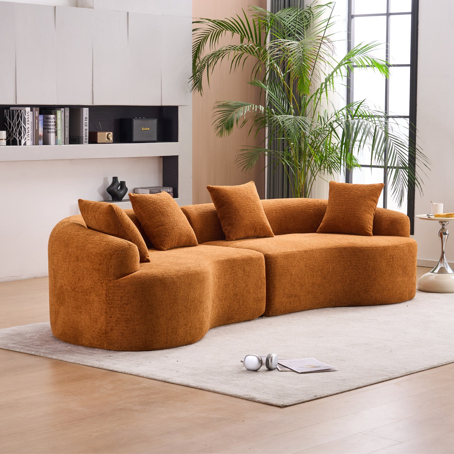 Chenille Spring-Core Compression Sofa — 4-Seat, 110"W — Orange
